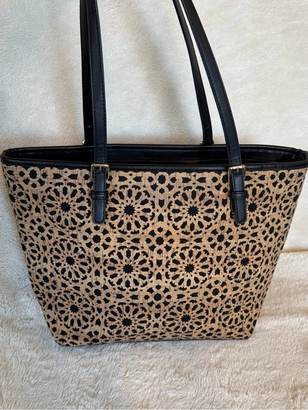 Mystique Boutique Black and Natural Patterned Tote